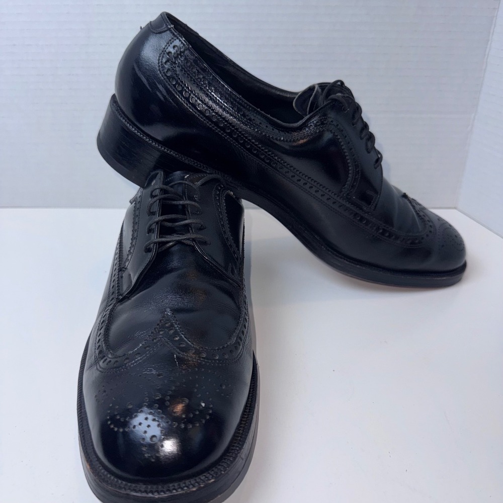 Florsheim Wingtip Oxfords Men 9 D Black Leather Longwing Brogues‎ 17066-05